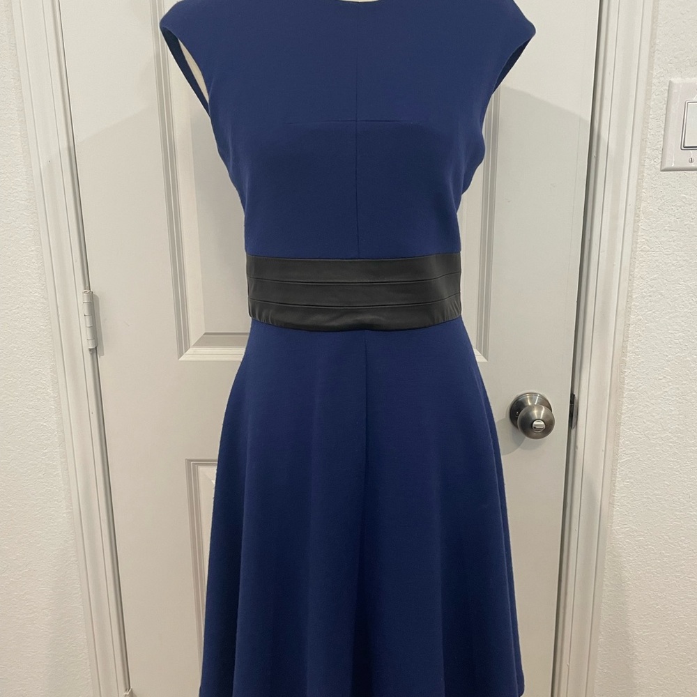 Milly Navy Blue Dress with Black Leather Waistband